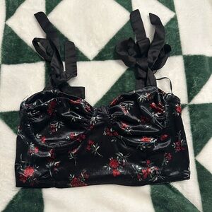 Floral Black Velvet Crop Top